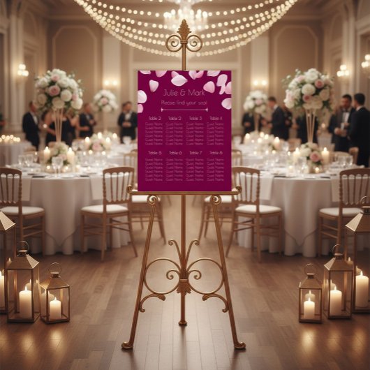 Romantic Pink Petals Wedding Seating Chart Acrylschild