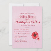 Romantic Pink Red Floral Wedding Einladung (Vorderseite)