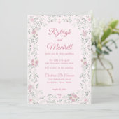 Romantic Pink Roses and Greenery Wedding Einladung (Stehend Vorderseite)
