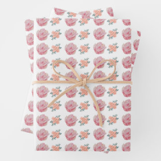 Romantic Pink Roses and Peach Blossoms  Geschenkpapier Set