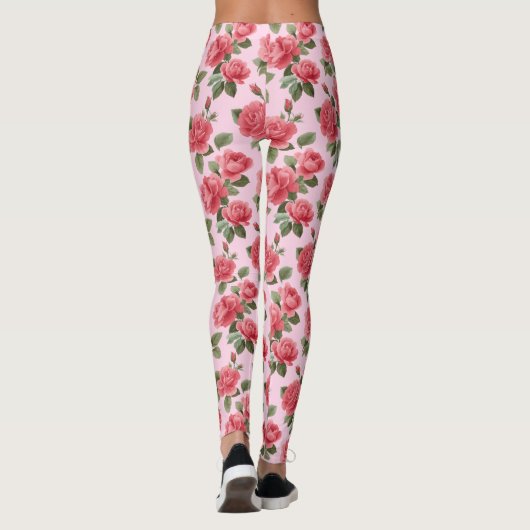 Romantic Pink Roses Botanical Pattern Leggings (Rückseite)