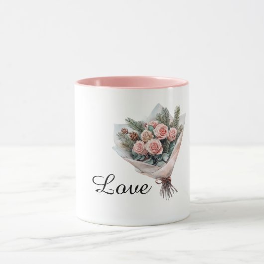 Romantic Pink Roses Bouquet of Flowers Tasse (Zentrum)