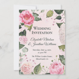 Romantic Pink Roses Wedding Invitation Einladung