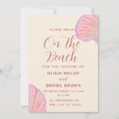 Romantic Pink Seashell Beach Wedding Einladung (Vorderseite)