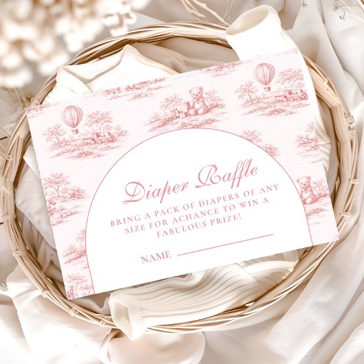 Romantic Pink Toile Baby Shower Diapper Raffle Begleitkarte