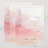 Romantic Pink Watercolor Ceremony Schedule Programm (Vorne/Hinten)