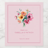 Romantic Pink Watercolor Floral Bouquet Weinetikett (Einzelnes Label)