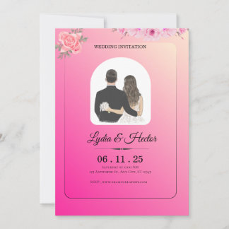 -Romantic-Pink-Watercolor-Floral-Couple-Wedding- Feiertagskarte
