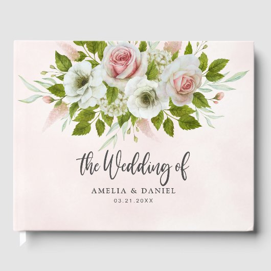 Romantic Pink Watercolor Floral Wedding  Gästebuch (Vorderseite)