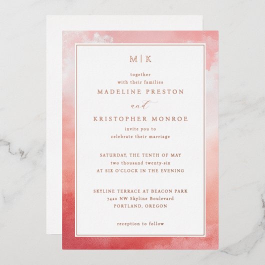 Romantic Pink Watercolor Folieneinladung (Vorderseite/Rückseite)