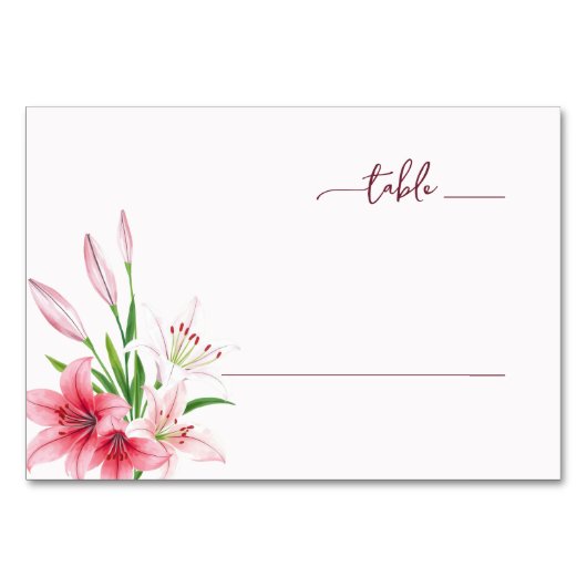 Romantic Pink Watercolor Lilies Tischnummer (Vorderseite)