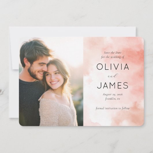 Romantic Pink Watercolor Photo Save The Date (Vorderseite)
