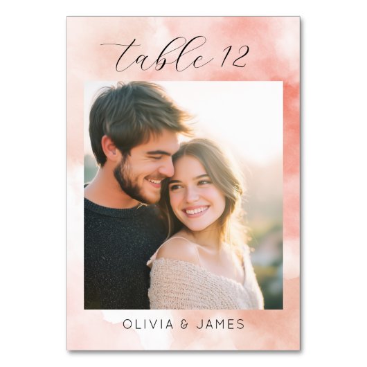 Romantic Pink Watercolor Photo Tischnummer (Vorderseite)