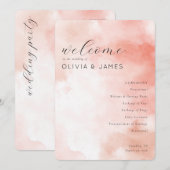 Romantic Pink Watercolor Wedding Schedule Programm (Vorne/Hinten)