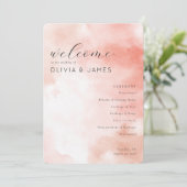 Romantic Pink Watercolor Wedding Schedule Programm (Stehend Vorderseite)