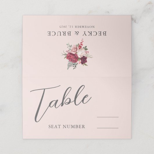 Romantic Pink Wedding Platzkarte (Außenseite Aufgefaltet)