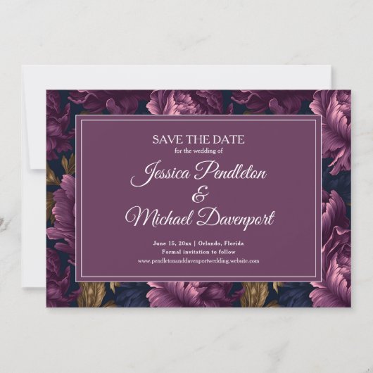Romantic Plum Floral Wedding Save Date Save The Date (Vorderseite)