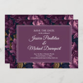Romantic Plum Floral Wedding Save Date Save The Date (Vorne/Hinten)