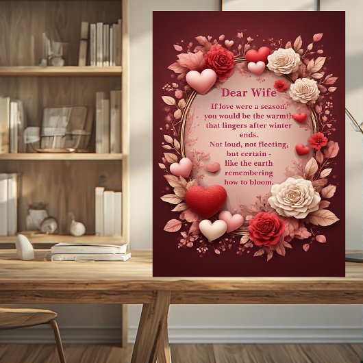 Romantic Poem Couples Red Roses Hearts Vintage Fotoplatte
