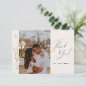 Romantic Pressed Flowers Wedding Photo Cream Dankeskarte (Stehend Vorderseite)