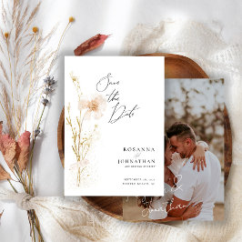 Romantic Pressed Gold and Blush Wildflowers Save The Date