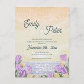 Romantic Purple Floral Beach Sunset Wedding Invite Postkarte (Vorderseite)