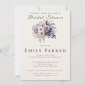 Romantic Purple Floral Bridal Shower Einladung (Vorderseite)
