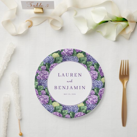 Romantic Purple Floral Hydrangea Pappteller (Hochzeit)