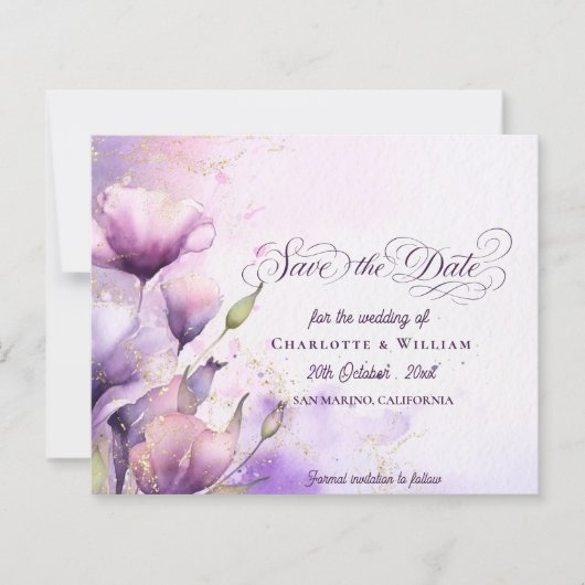 Romantic Purple Floral Wedding Photo Save the Date (Vorderseite)