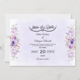 Romantic Purple Floral Wedding Save the Date Einladung