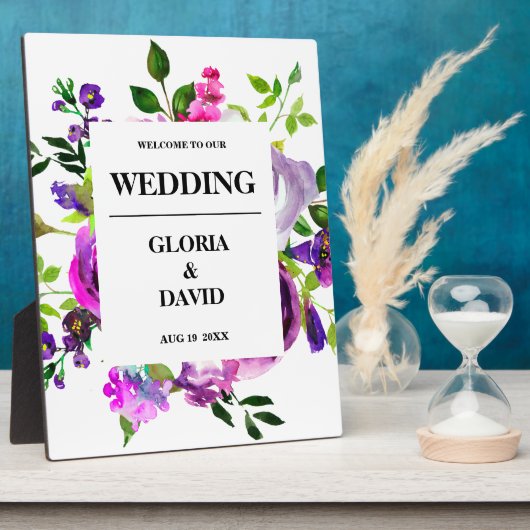 Romantic Purple Floral Wedding Welcome Fotoplatte (Seite)