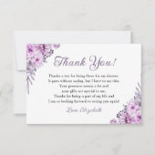 Romantic Purple Flowers Bridal Shower Party Dankeskarte (Vorderseite)