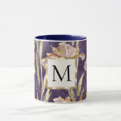 Romantic Purple Iris Floral Gold monogram Tasse (Zentrum)
