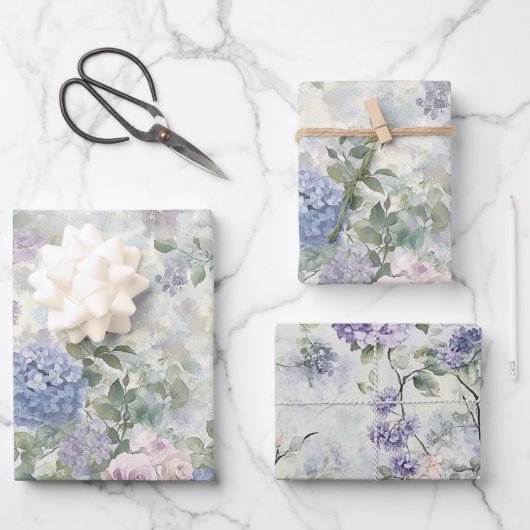 Romantic Purple Pink Flowers Bridal Shower Geschenkpapier Set (Vorderseite)