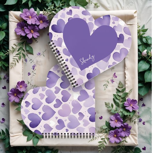 Romantic Purple Shades Watercolor Effect Hearts  Notizblock