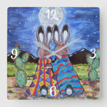 Romantic Rabbit Moon Southwest Clock Jackrabbit