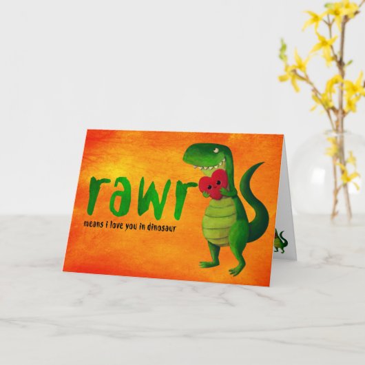 Romantic RAWR T-rex Dinosaur Karte (Gelbe Blume)