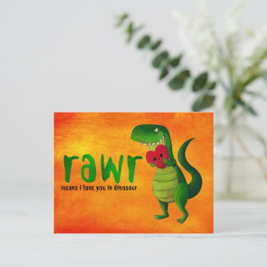Romantic RAWR T-rex Dinosaur Postkarte (Stehend Vorderseite)