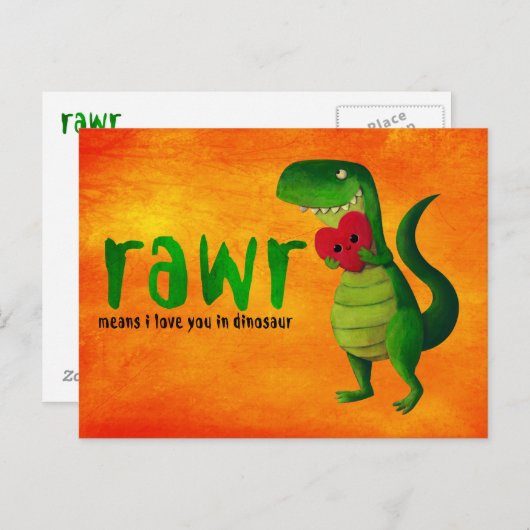 Romantic RAWR T-rex Dinosaur Postkarte (Vorne/Hinten)