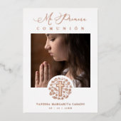 Romantic Real Rose Gold Floral Wreath Photo Folieneinladung (Vorderseite)