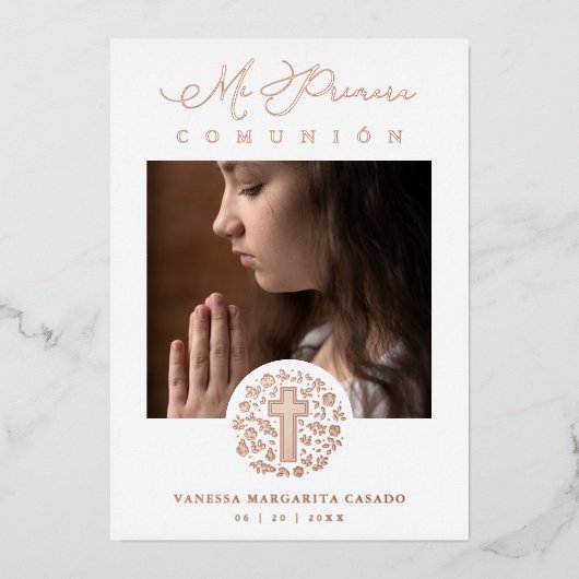 Romantic Real Rose Gold Floral Wreath Photo Folieneinladung (Vorderseite)