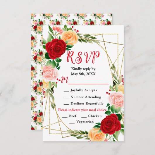 Romantic Red and Orange Roses RSVP Karte (Vorne/Hinten)