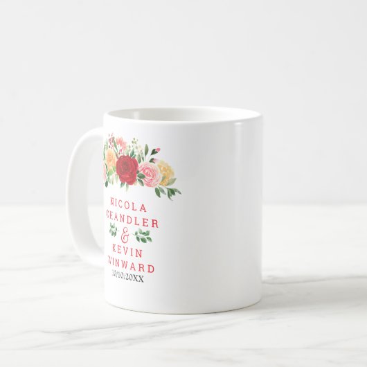 Romantic Red and Orange Roses Wedding Kaffeetasse (Vorderseite Links)