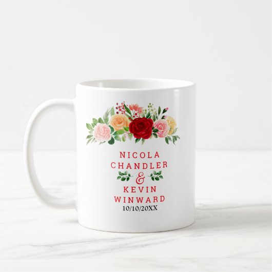 Romantic Red and Orange Roses Wedding Kaffeetasse (Links)