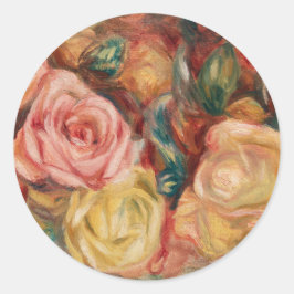Romantic red and pink roses Pierre Auguste Renoir Runder Aufkleber