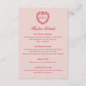 Romantic Red Blush Vintage Monogram Crest Wedding Begleitkarte (Vorderseite)