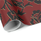 Romantic Red Bold Damask Paisley Black Floral Geschenkpapier (Rolleneckpunkt)