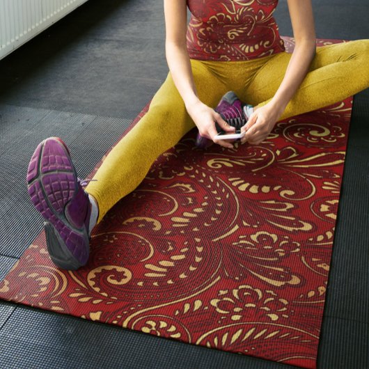 Romantic Red Bold Damask Paisley Bold Floral Yogamatte