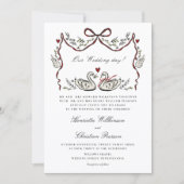 Romantic Red Bow Swans Formal Wedding Invitation Einladung (Vorderseite)