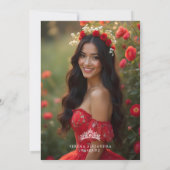 Romantic Red Floral Floral Boho Quinceañera Einladung (Rückseite)